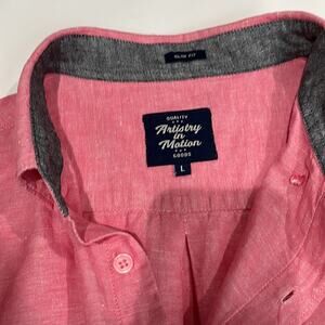 Artistry in Motion Linen Blend Mens Short Sleeve SlimFit Button Down Siz…